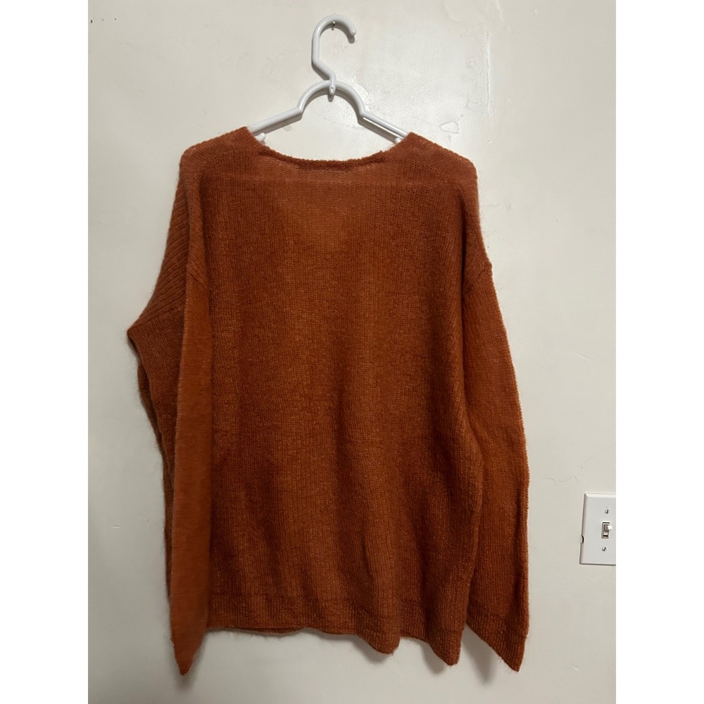 Jenni Kayne Rust pink Mohair Blend V-Neck Oversized Sweater L 477-7353-B21 - Picture 3 of 10